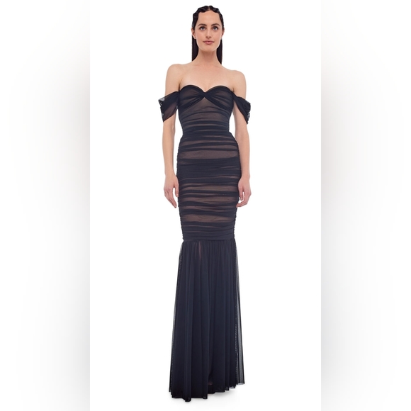 NWT NORMA KAMALI WALTER FISHTAIL GOWN COLOR: BLACK MESH Size XL